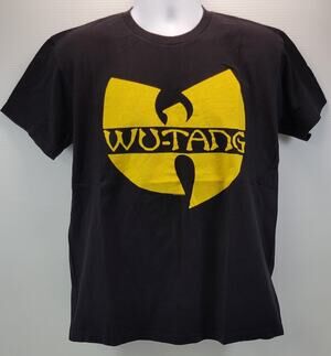 B) Men Wu-Tang Clan Large Yellow Logo Graphic Black Cotton T-Shirt Large